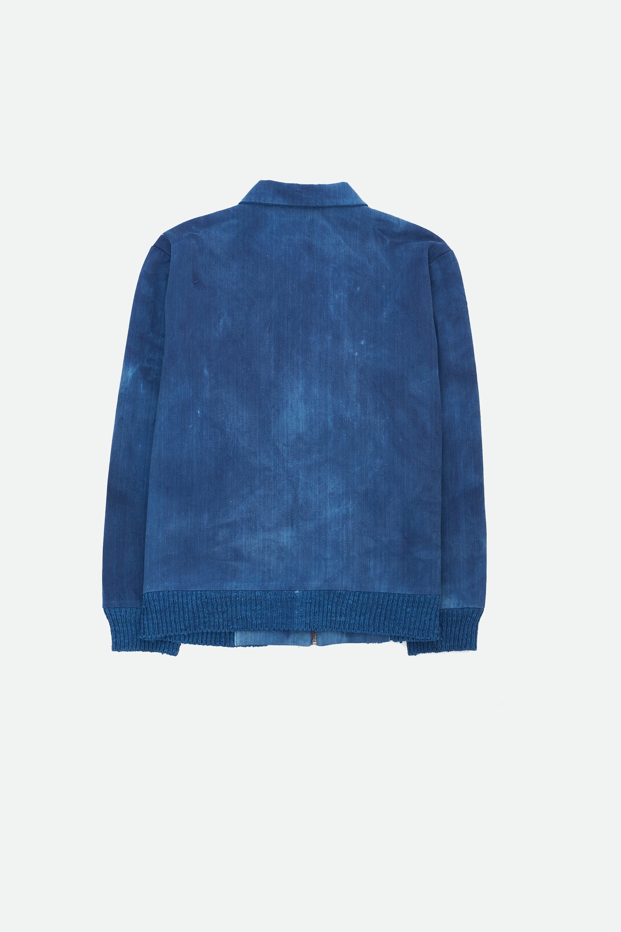 INDIGO WASHED HANDWOVEN DENIM BOMBER JACKET DEOXIDISED IN A NATURAL SOLUTION