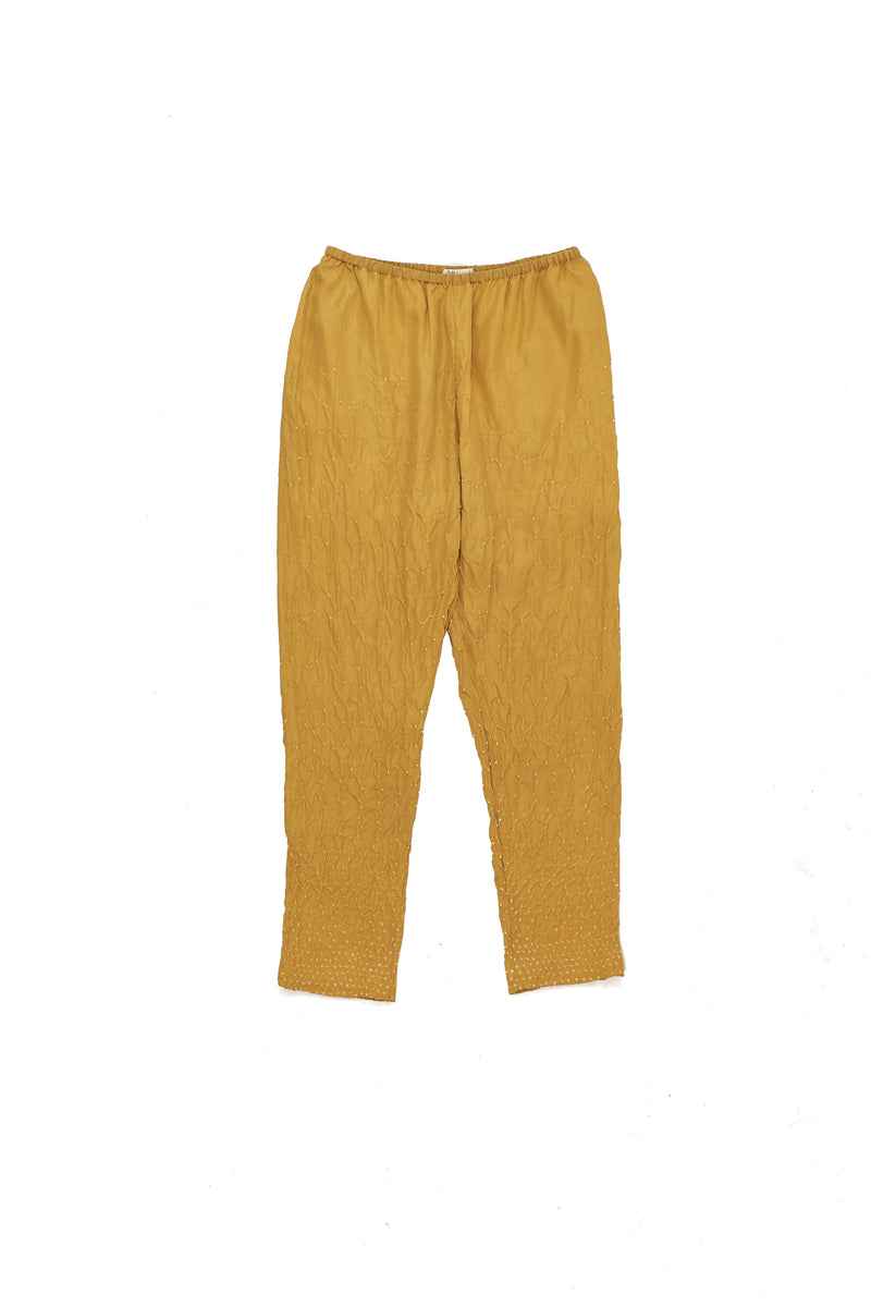 OCHRE YELLOW SILK WITH BANDHANI ELASTIC PANT