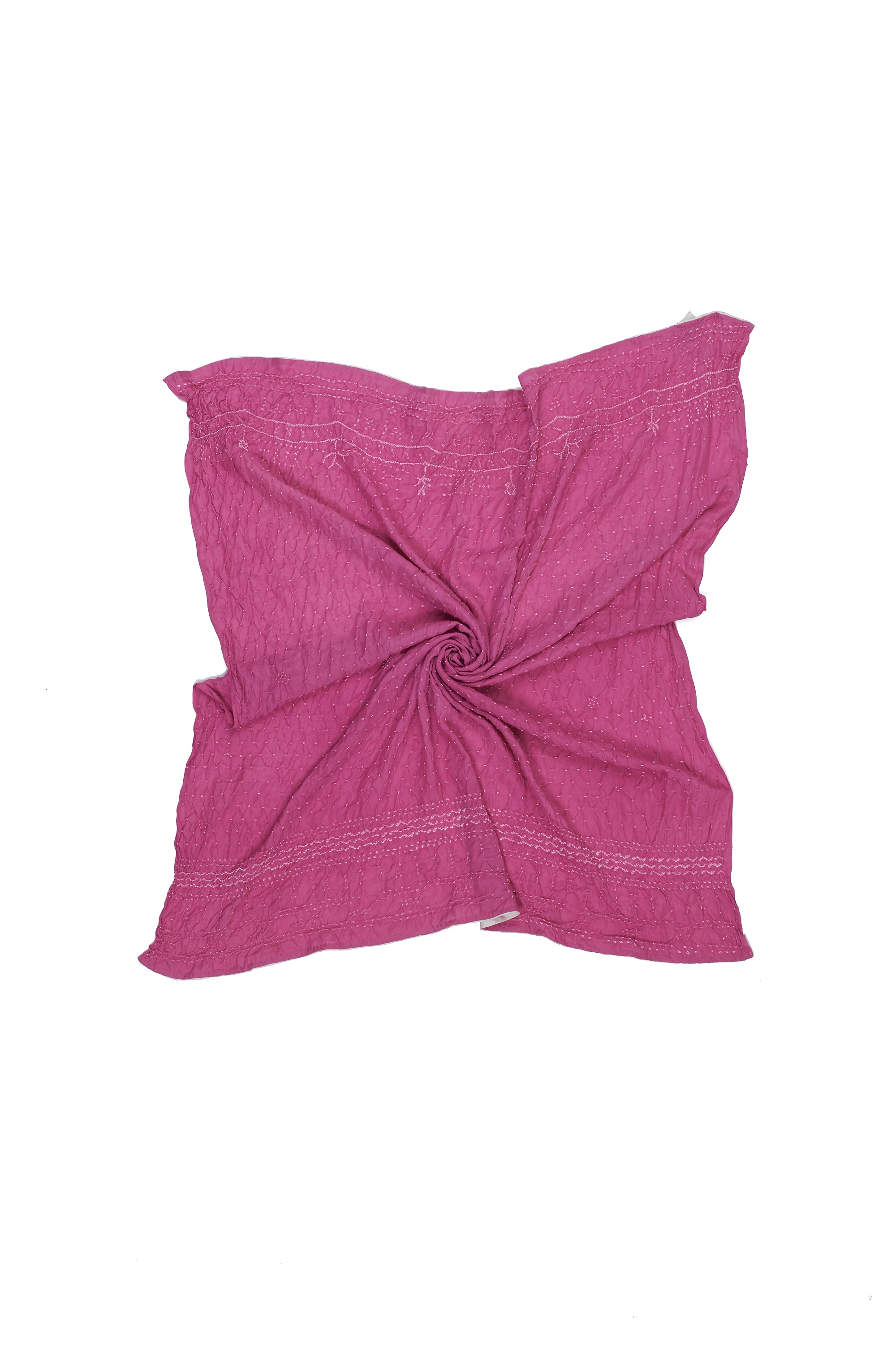 FUSCHIA PINK SILK WITH BANDHANI SCARF