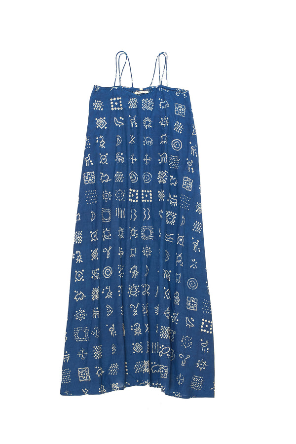 Indigo Cotton Strappy Dress Crafted With All-Over Bandhani Motifs