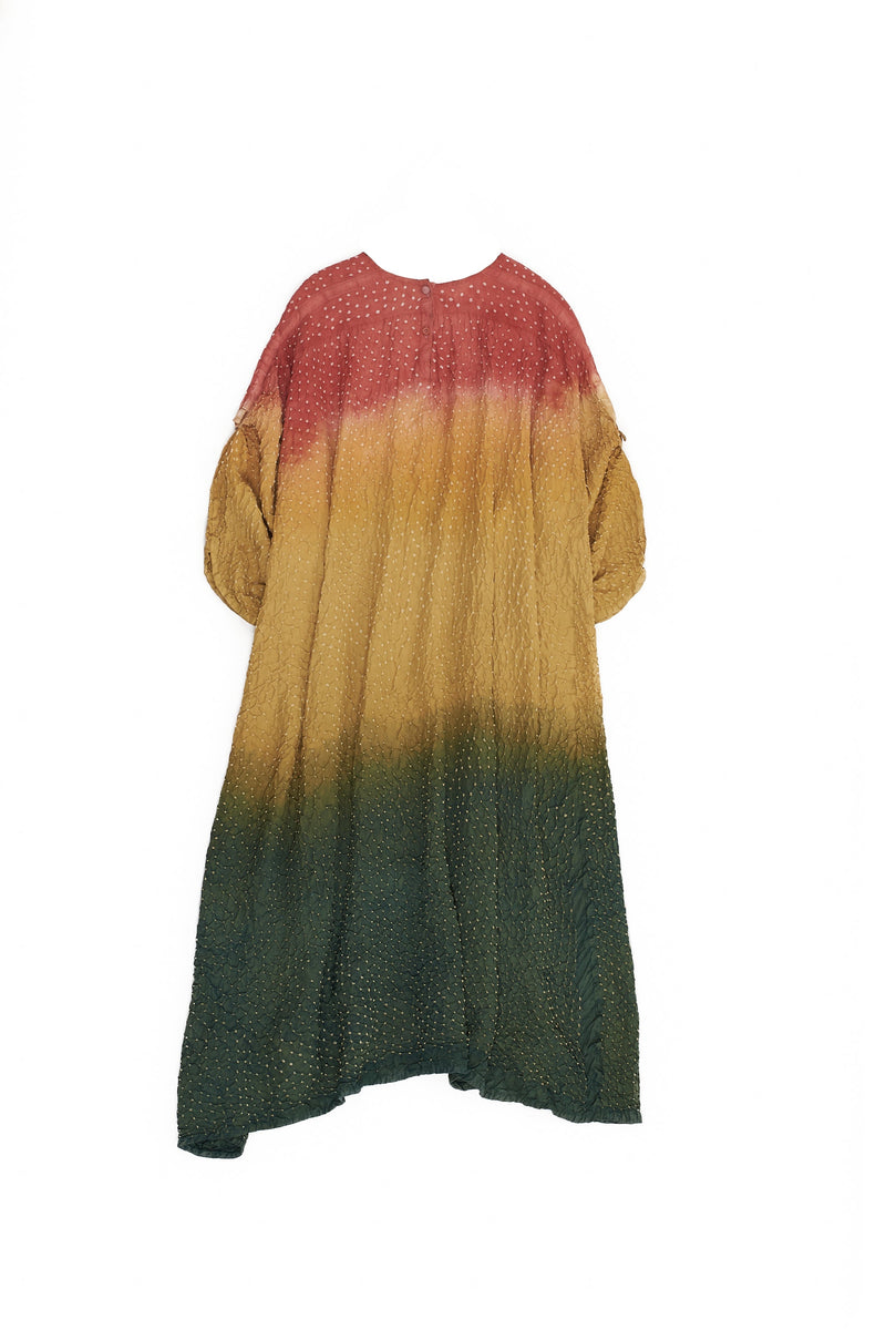 Multi Colour Bandhani Flared Silk Dress