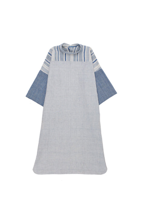 INDIGO ORGANIC COTTON YARN DYED PATCHWORK SCULPTED DRESS