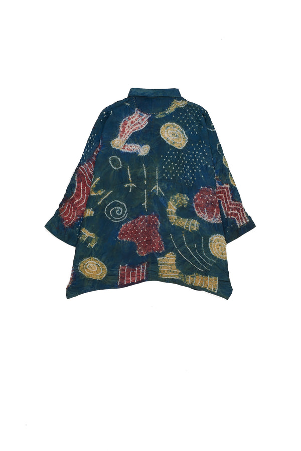 STATEMENT HANDPAINTED SILK SHIRT CRAFTED WITH BANDHANI
