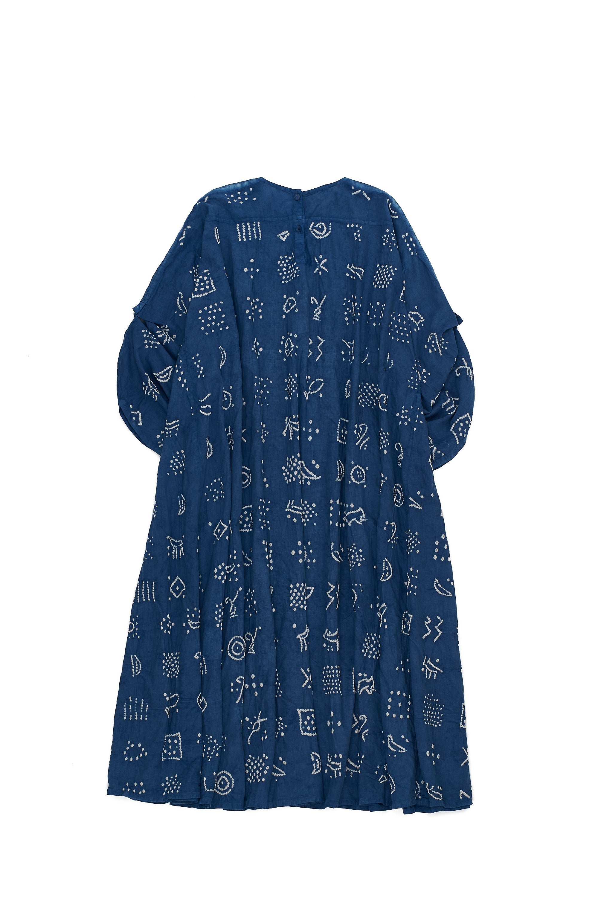 INDIGO BANDHINI FLARED COTTON DRESS