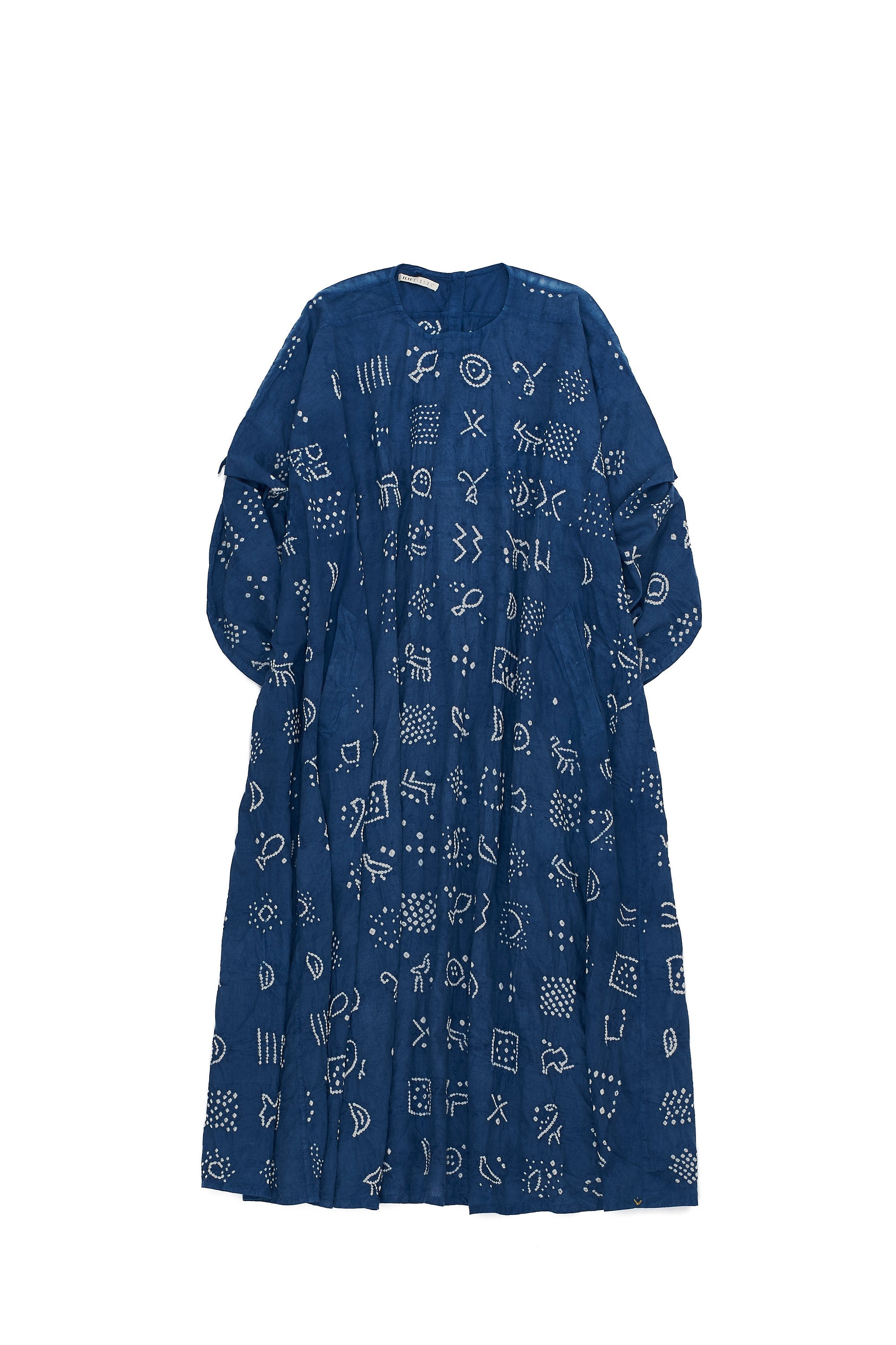 INDIGO BANDHINI FLARED COTTON DRESS