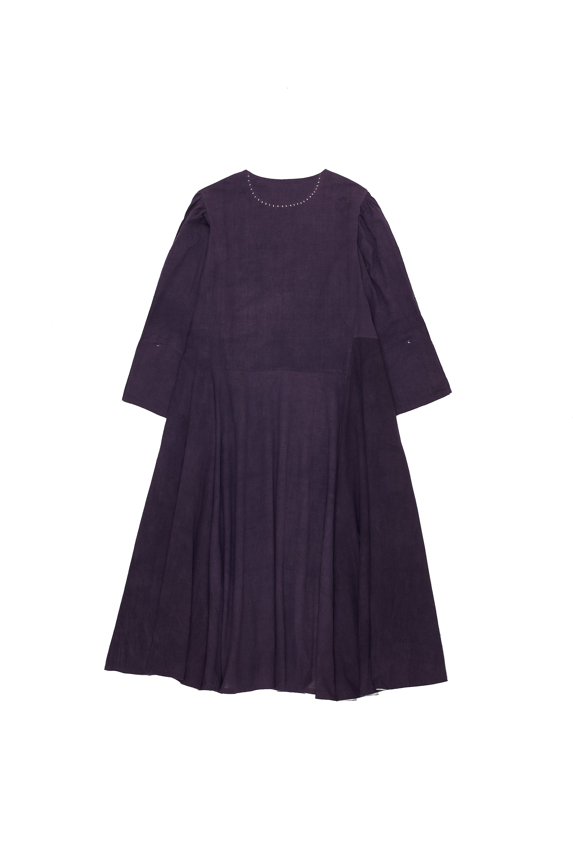 DEEP VIOLET PANELLED FLARED ORGANIC COTTON DRESS