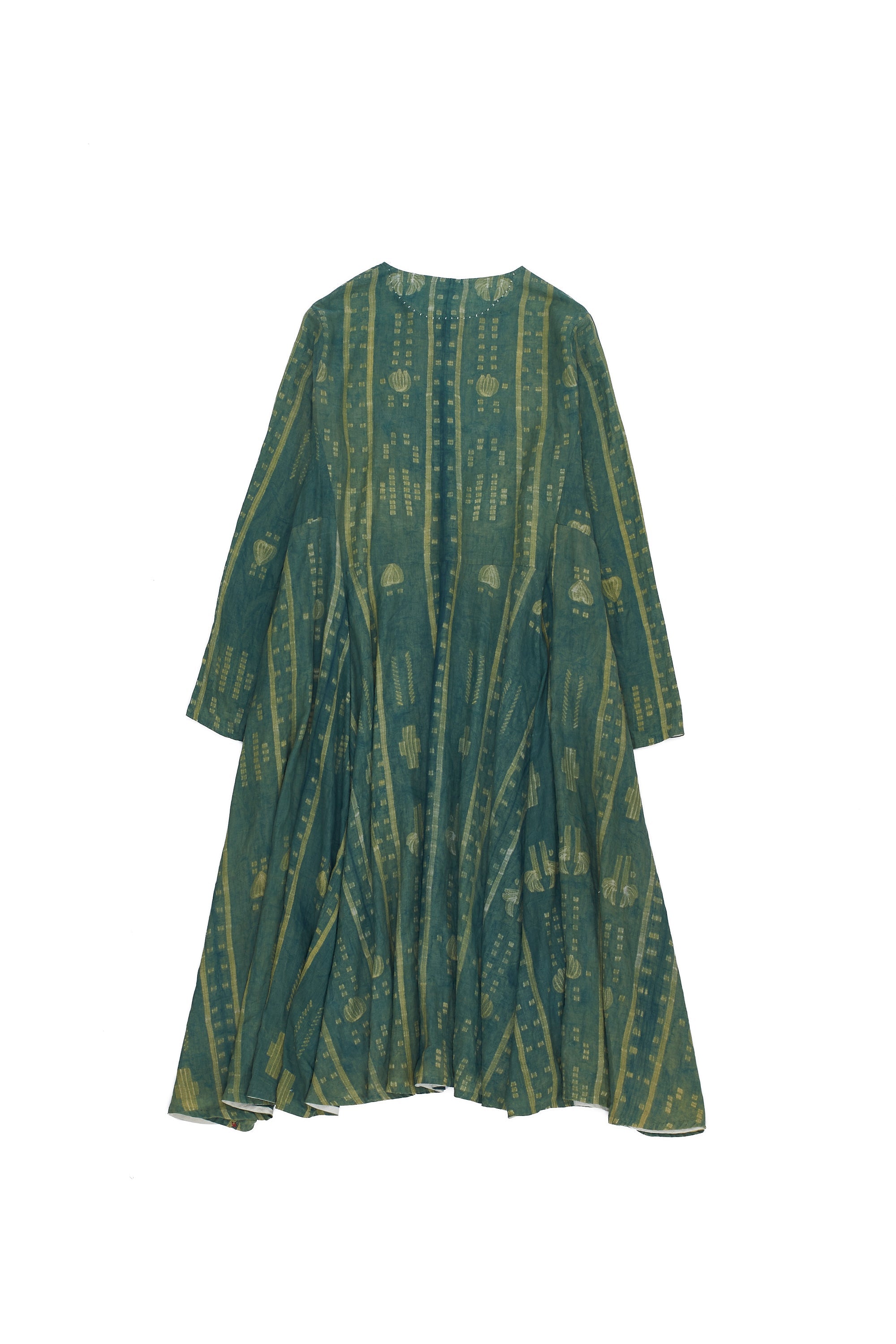 BOTTLE GREEN SHIBORI BLOCK PRINT WOMEN DRESS