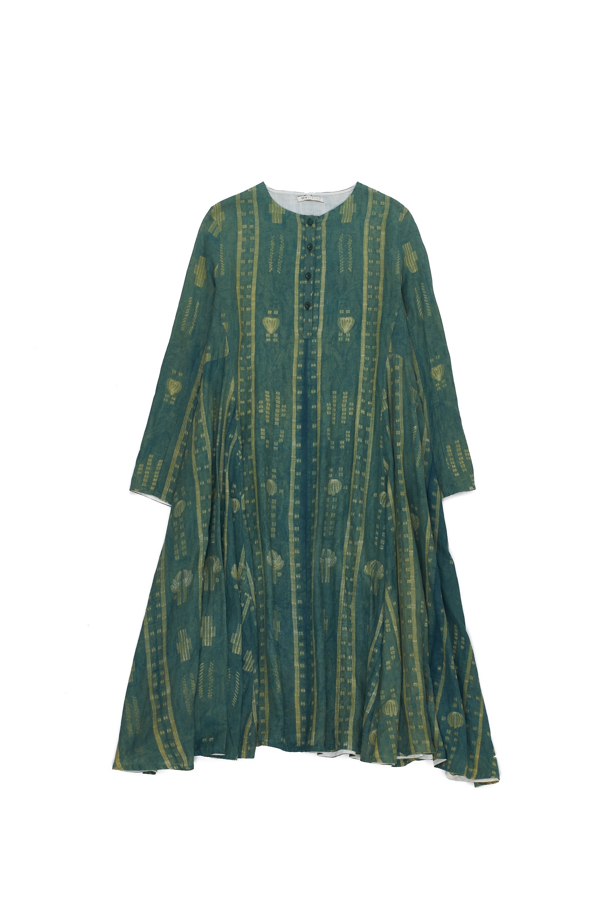 BOTTLE GREEN SHIBORI BLOCK PRINT WOMEN DRESS