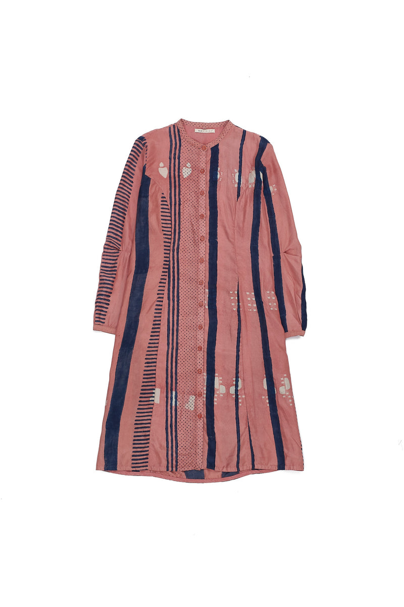 CHALK PINK BLOCK PRINT SILK AND SHIBORI DRESS