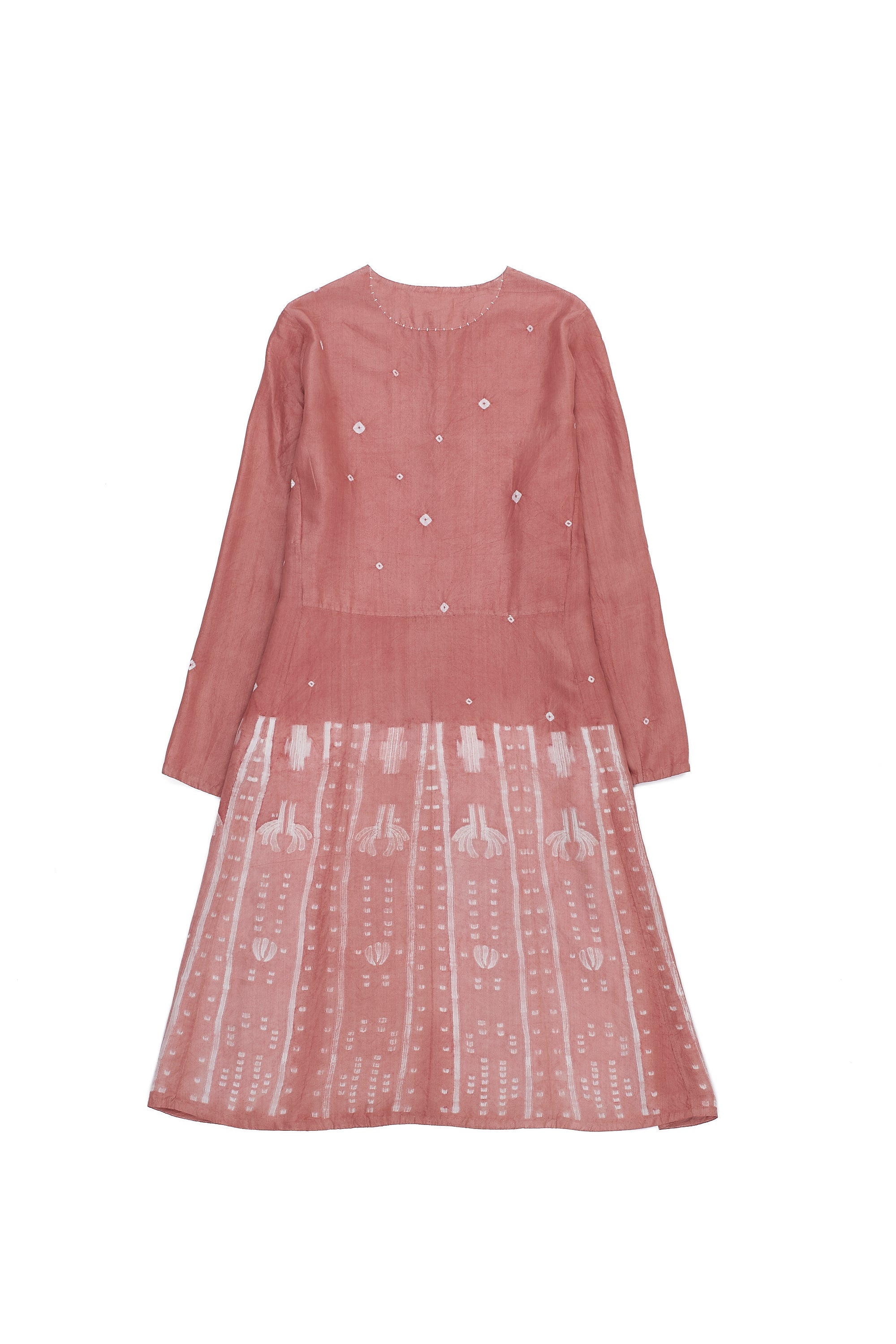 CHALK PINK BANDHANI AND SHIBORI SILK DRESS