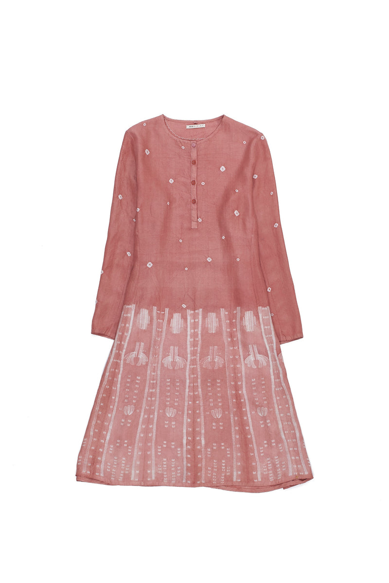 CHALK PINK BANDHANI AND SHIBORI SILK DRESS