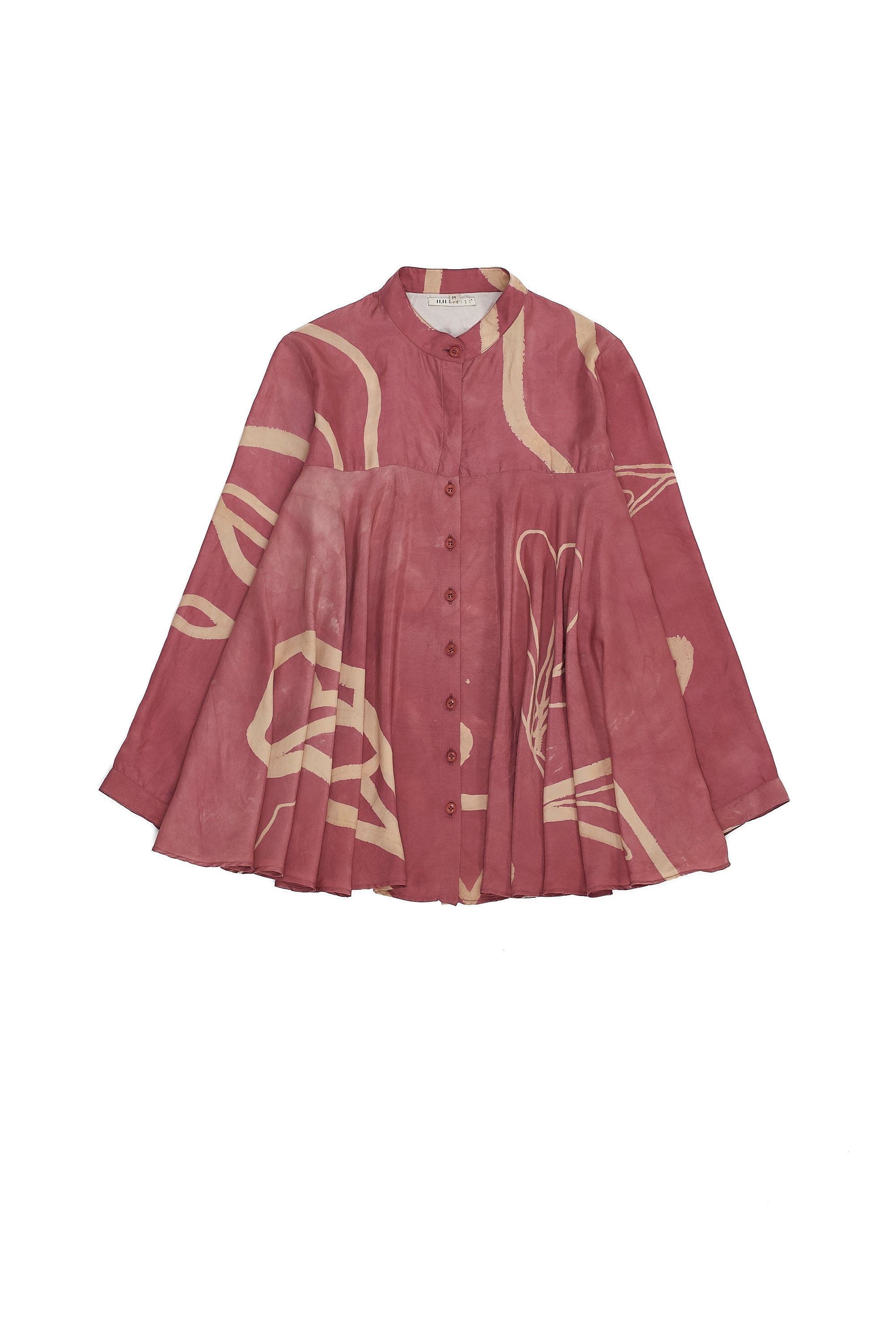 PINK & YELLOW SILK WITH HAND PAINTED WOMEN'S SHIRT