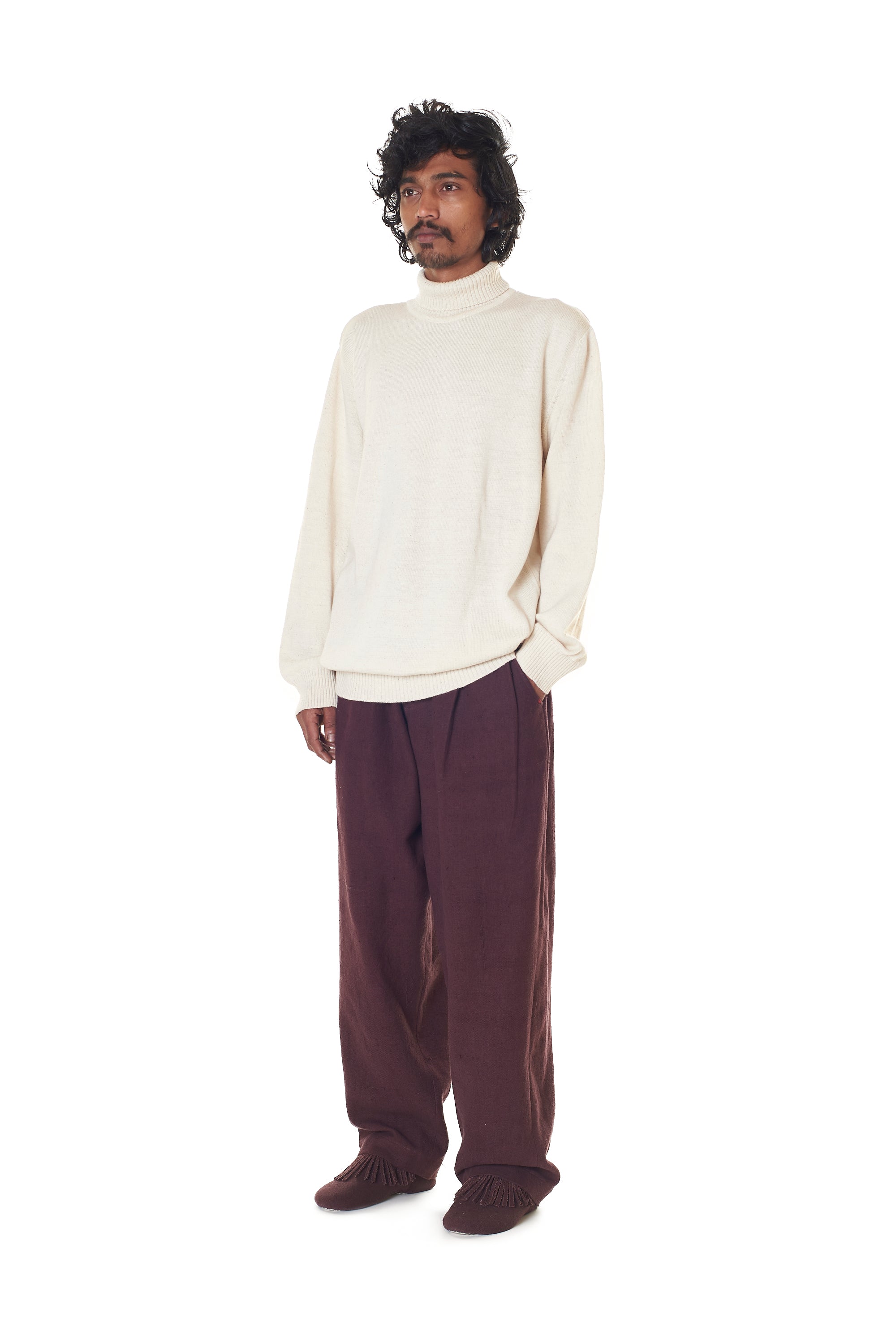 UNDYED TURTLENECK FULL SLEEVE COTTON SWEATER