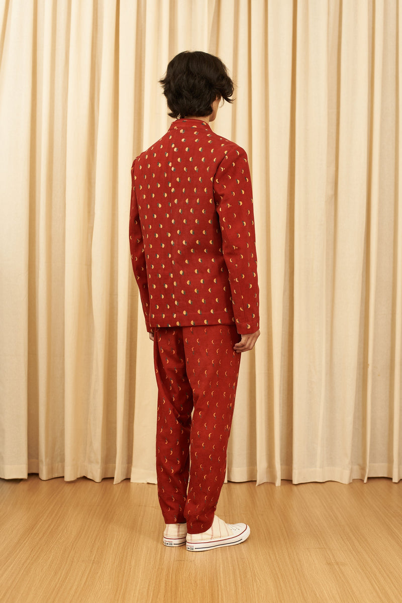 RED BLOCK PRINTED STATEMENT COTTON JACKET