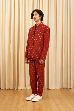RED BLOCK PRINTED STATEMENT COTTON JACKET