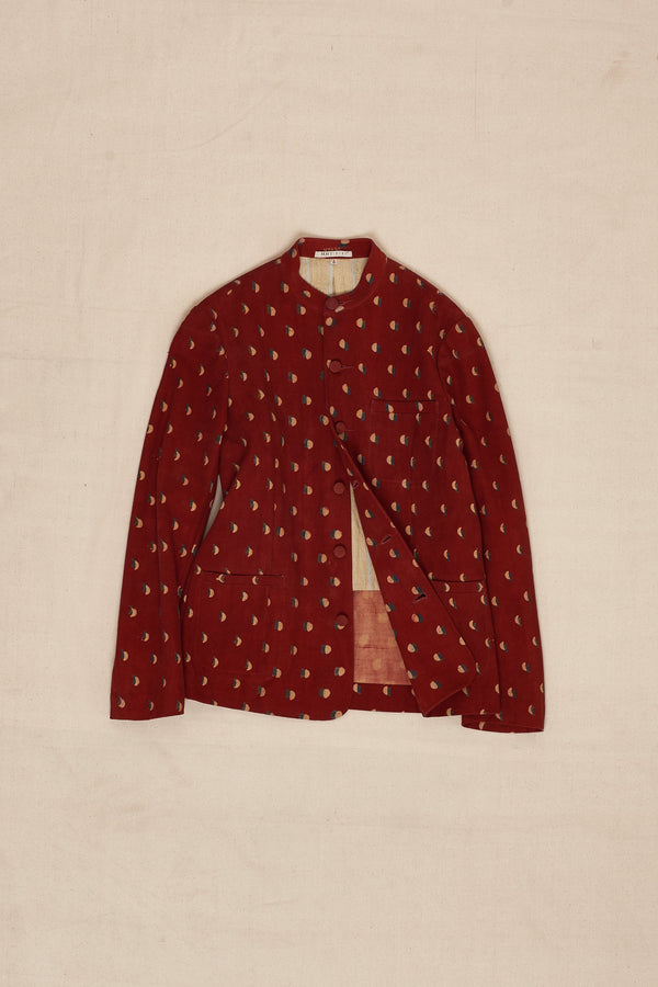 RED BLOCK PRINTED STATEMENT COTTON JACKET