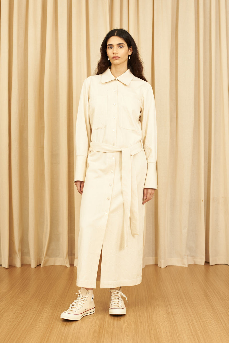 Undyed Off-White Denim Versatile Shirt Dress