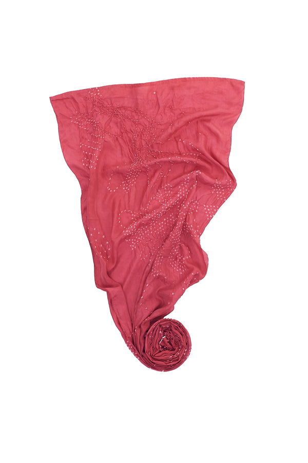 PINK WOOD SILK WITH BANDHANI SCARF