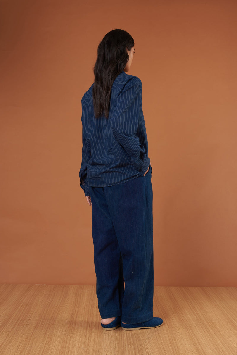 Indigo Dyed Comfort Fit Cotton Shirt