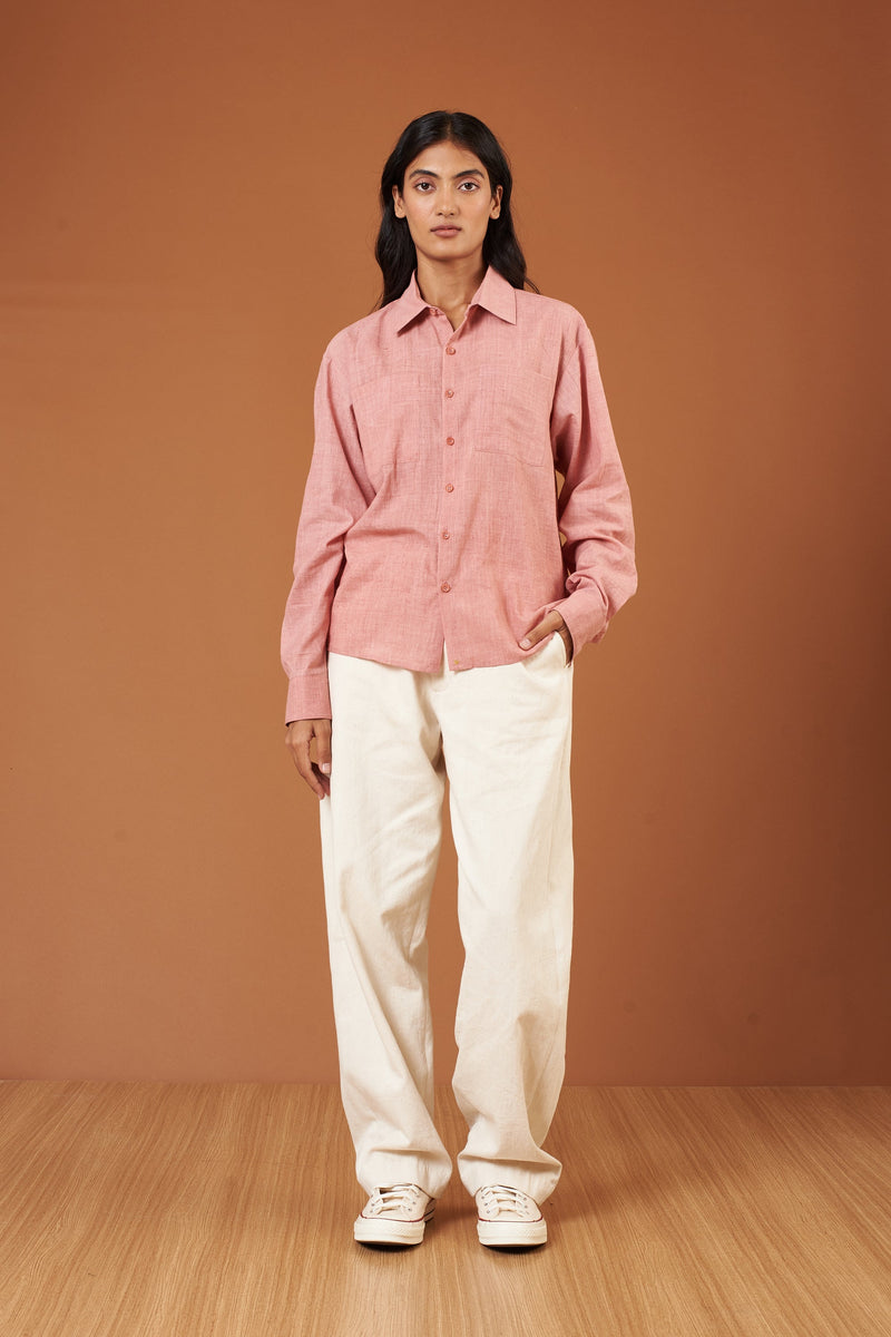 CHALK PINK SOLID FINE COTTON SHIRT