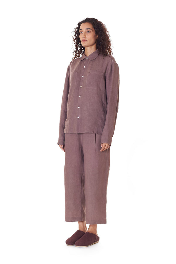 Relaxed Fit Linen Shirt In Wine Color