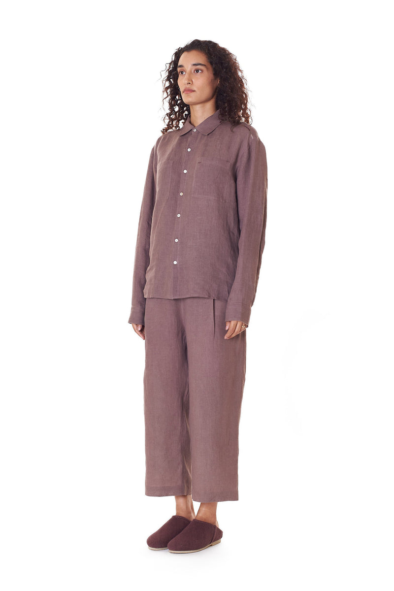 RELAXED FIT LINEN SHIRT IN WINE COLOR