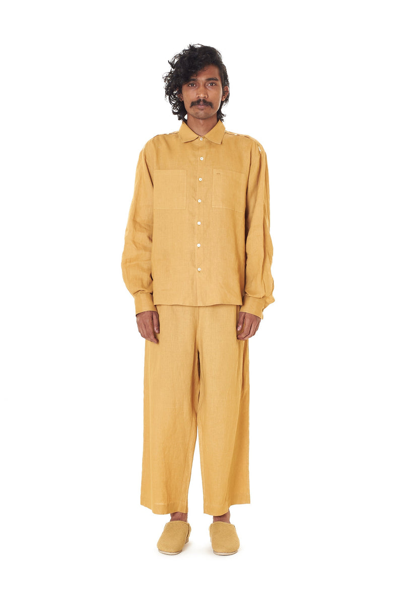 Relaxed Fit Linen Shirt In Mustard Yellow