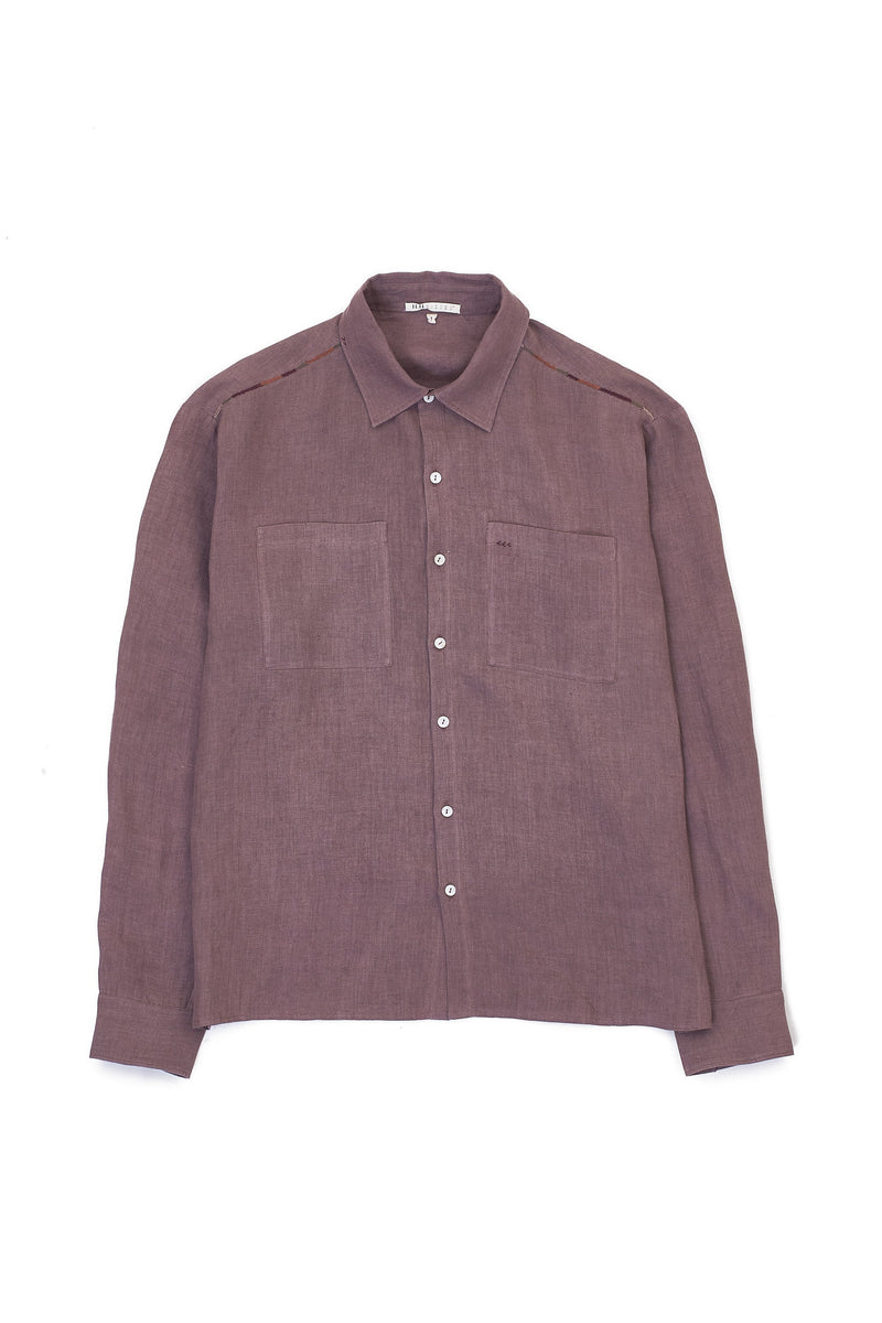 RELAXED FIT LINEN SHIRT IN WINE COLOR