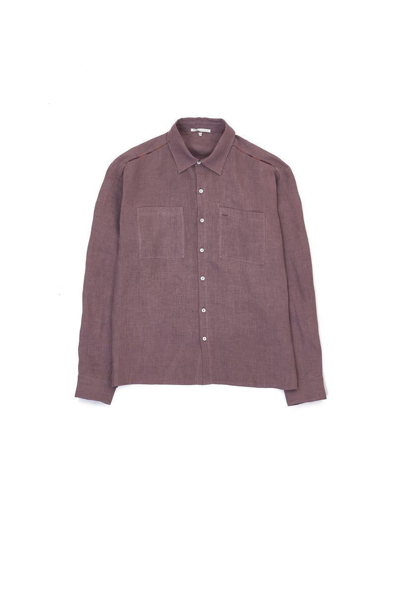 RELAXED FIT LINEN SHIRT IN WINE COLOR