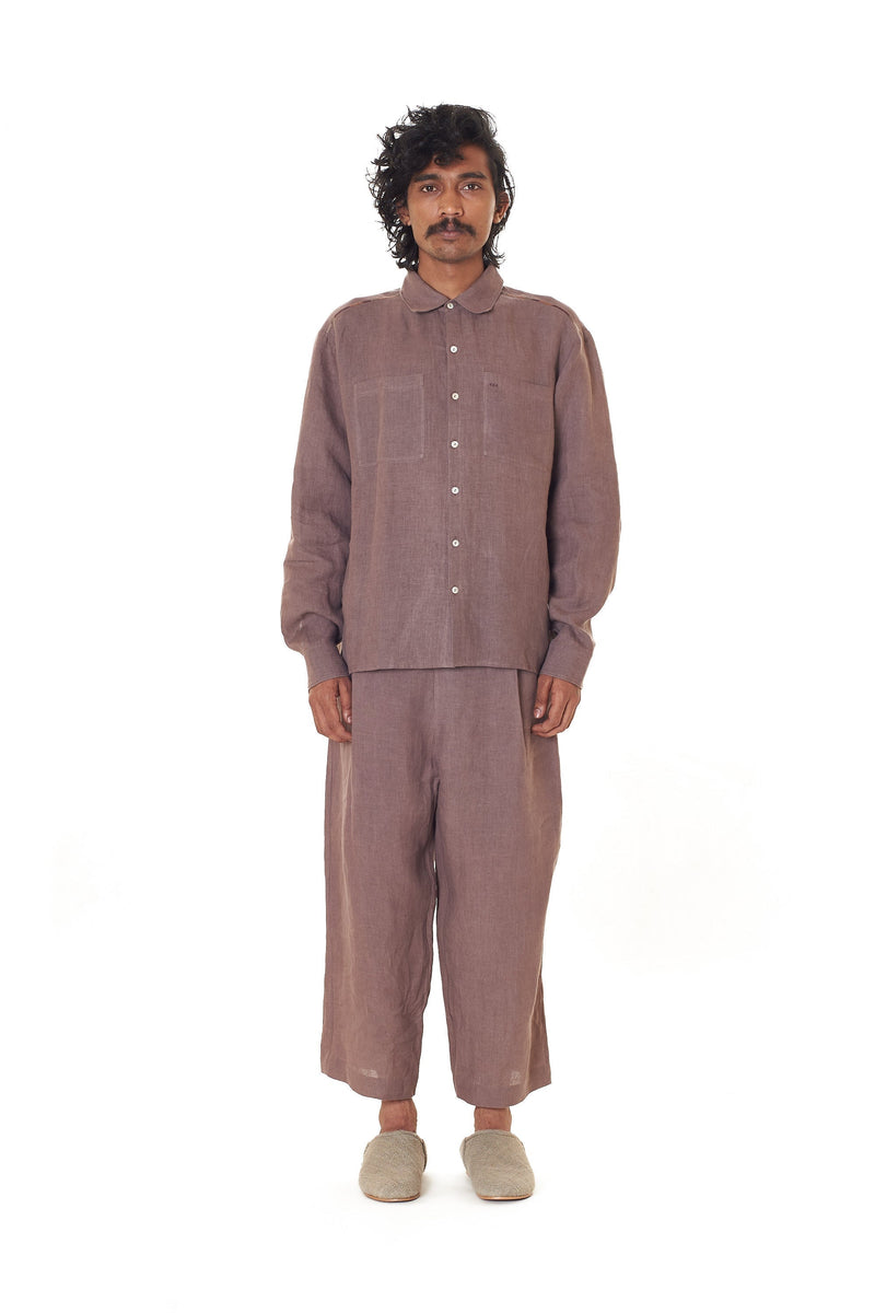 RELAXED FIT LINEN SHIRT IN WINE COLOR