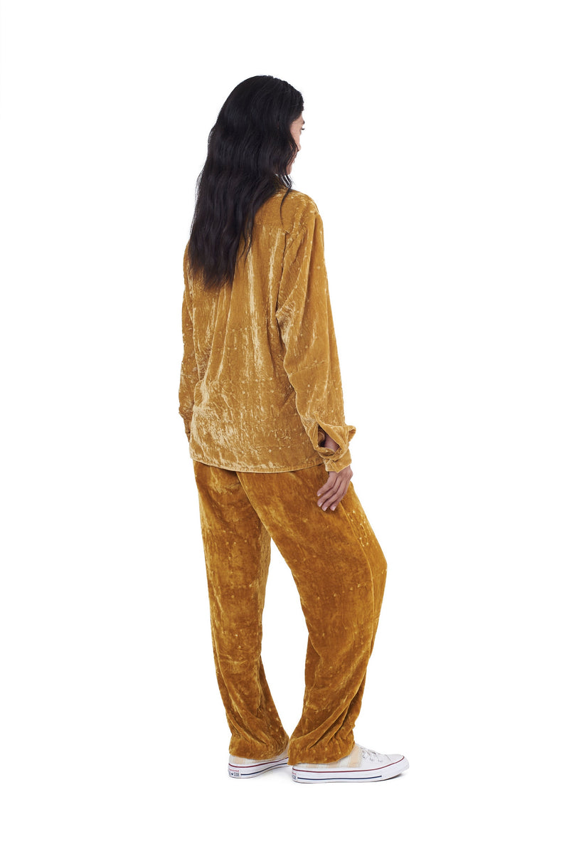 Ochre Yellow Bandhani Unisex Velvet Shirt