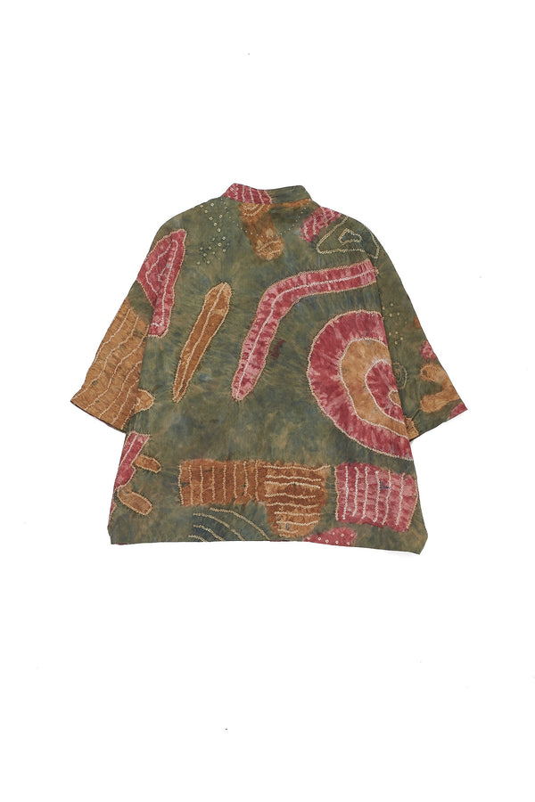 One Of A Kind Handpainted Silk Shirt Crafted With Bandhani