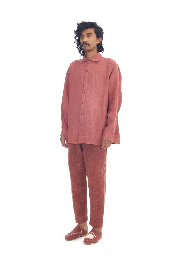 Rogue Pink Cotton Linen Sculpted Men'S Shirt