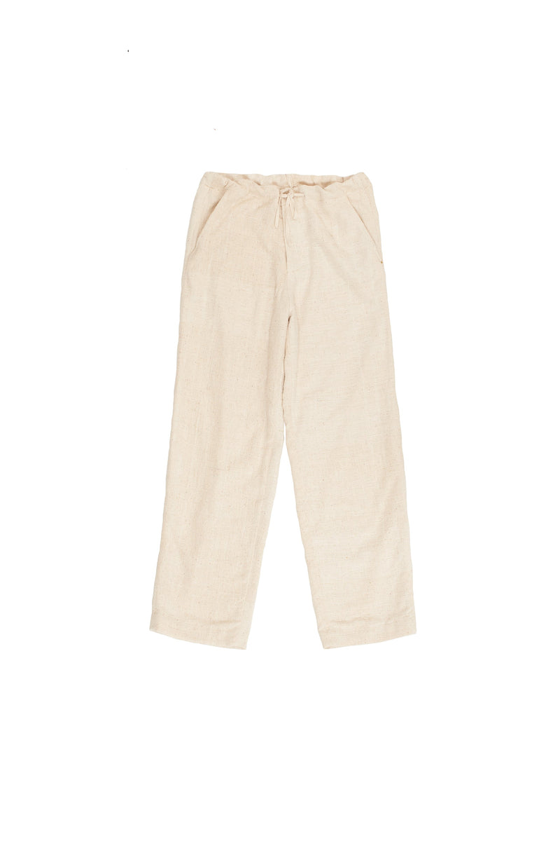 UNISEX OFF-WHITE DRAWSTRING STRAIGHT FIT PANTS