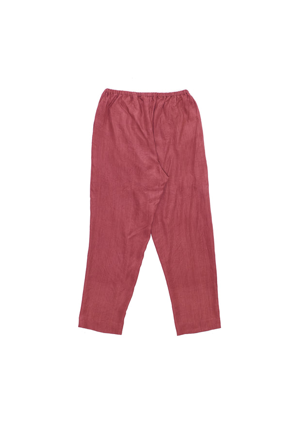 ROGUE PINK SOLID TAPERED SILK TROUSERS