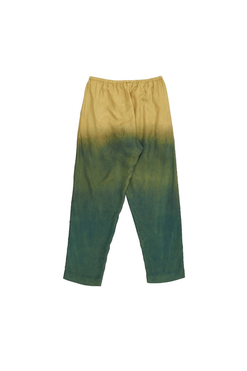 Gradient Green Fine Silk Statement Pants