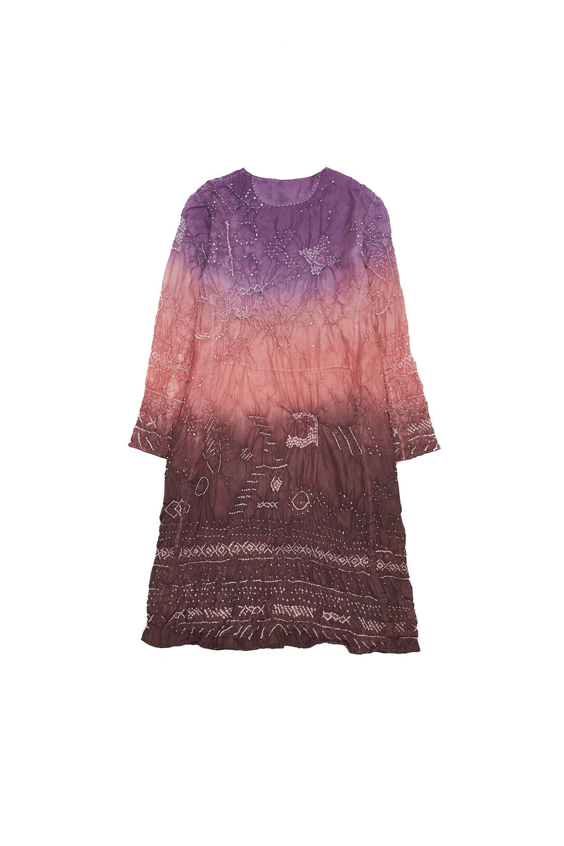 Multi Coloured Dip Dyed Textured Bandhani Silk Dress