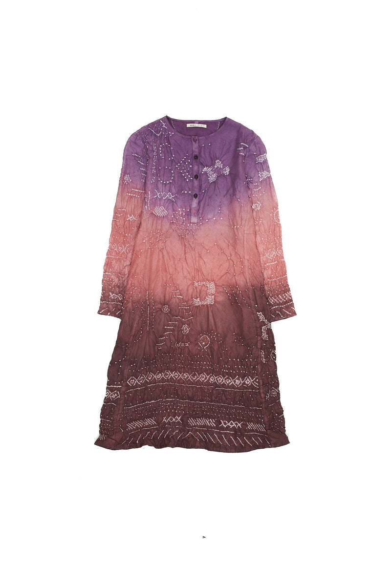 Multi Coloured Dip Dyed Textured Bandhani Silk Dress
