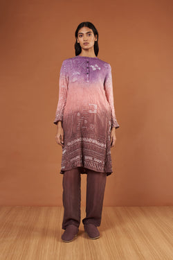 Multi Coloured Dip Dyed Textured Bandhani Silk Dress