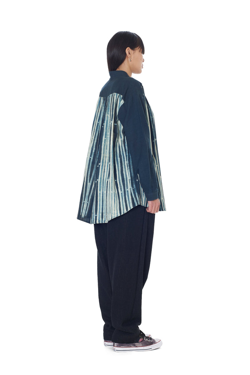 MIDNIGHT INDIGO PLEATED SHIBORI COTTON SHIRT