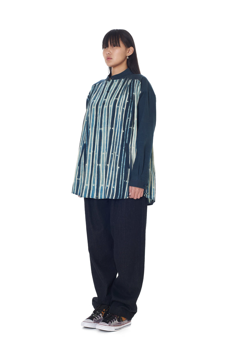 MIDNIGHT INDIGO PLEATED SHIBORI COTTON SHIRT
