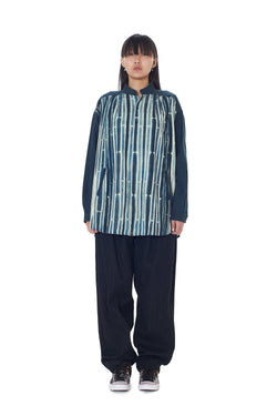 MIDNIGHT INDIGO PLEATED SHIBORI COTTON SHIRT