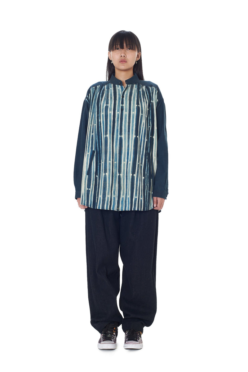 MIDNIGHT INDIGO PLEATED SHIBORI COTTON SHIRT
