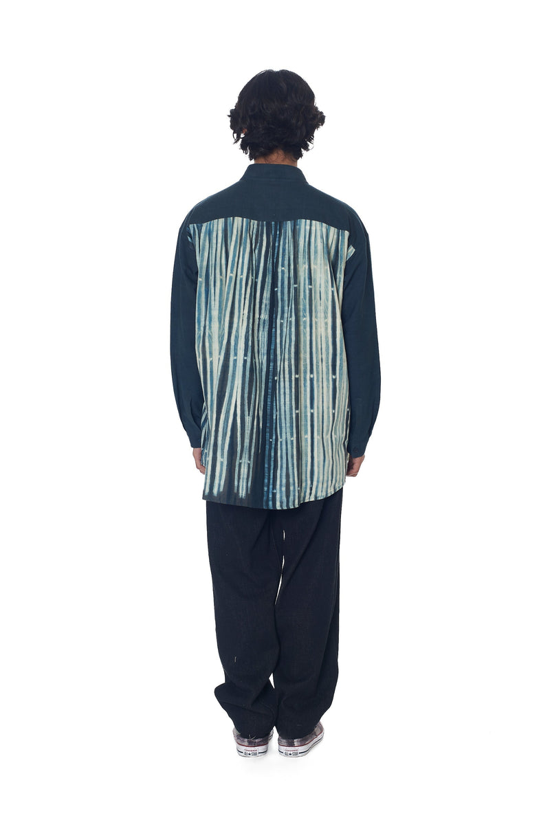 MIDNIGHT INDIGO PLEATED SHIBORI COTTON SHIRT