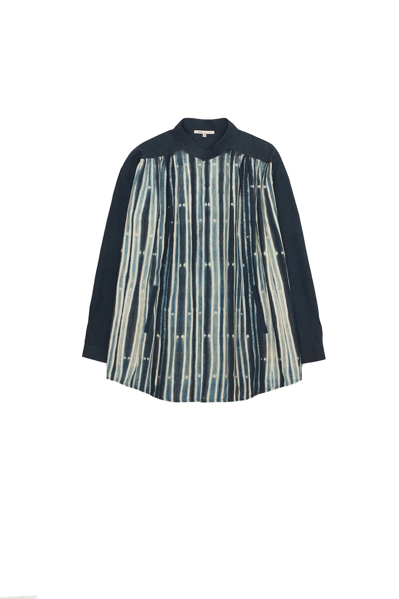 MIDNIGHT INDIGO PLEATED SHIBORI COTTON SHIRT