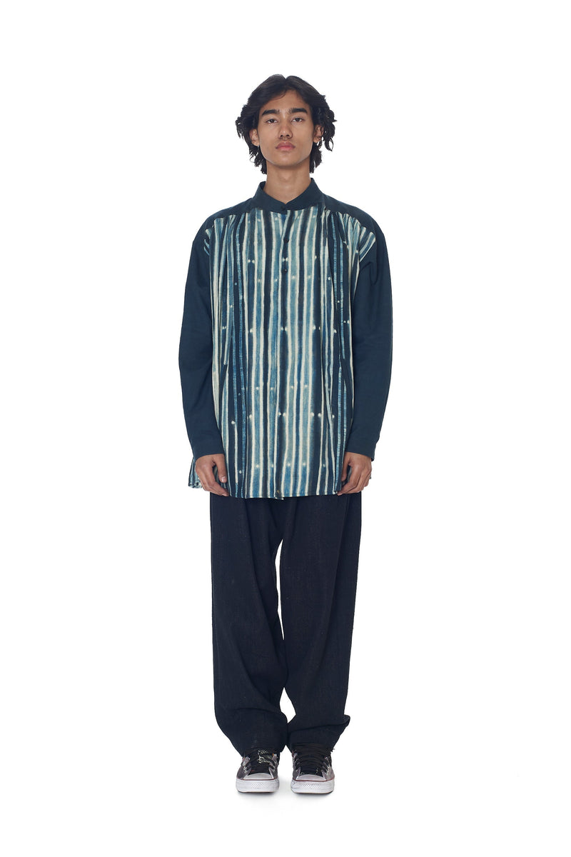 Midnight Indigo Pleated Shibori Cotton Shirt