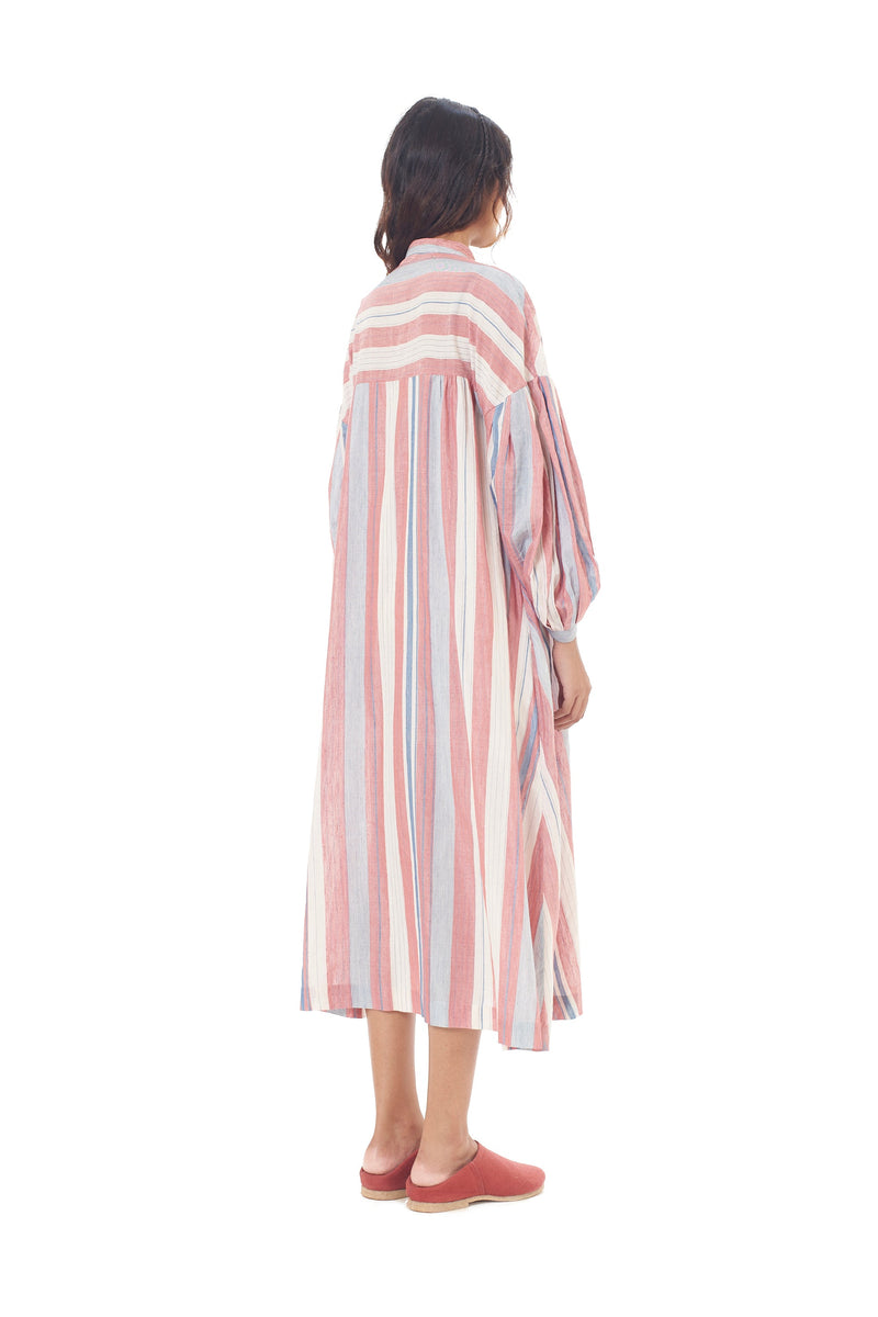 Multi Coloured Stripe Cotton Silk Summer Dress
