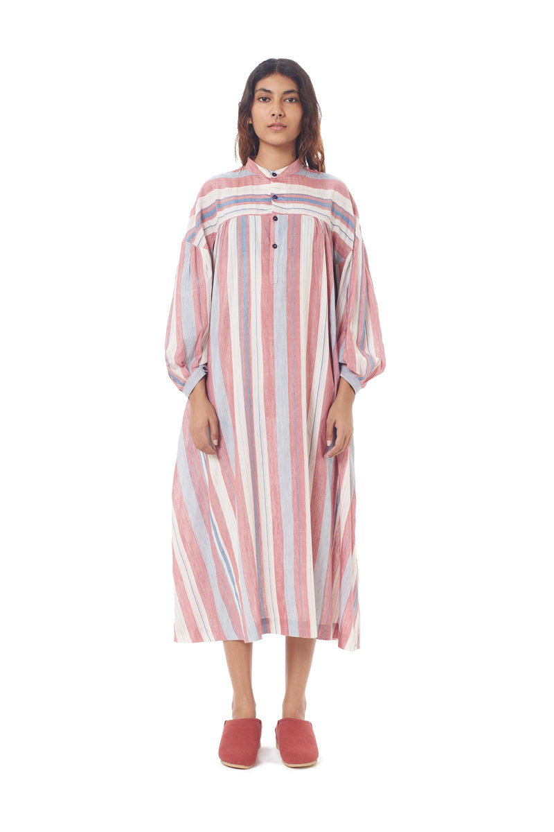 Multi Coloured Stripe Cotton Silk Summer Dress