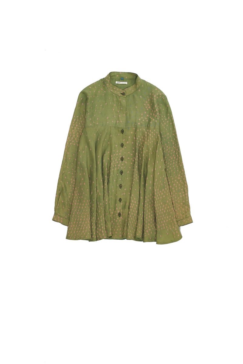 Multi-Coloured Statement Bandhani Silk Flared Top