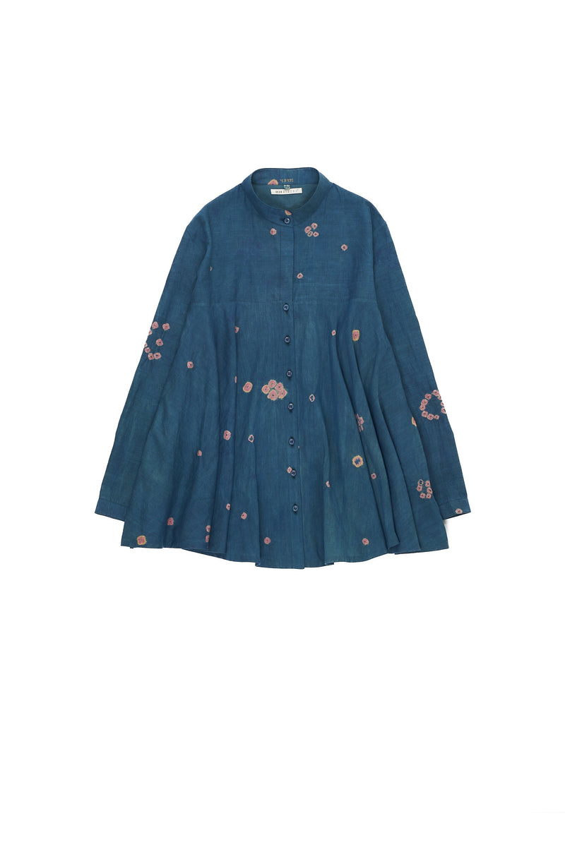 Turquoise Dyed Flared Top In Silk